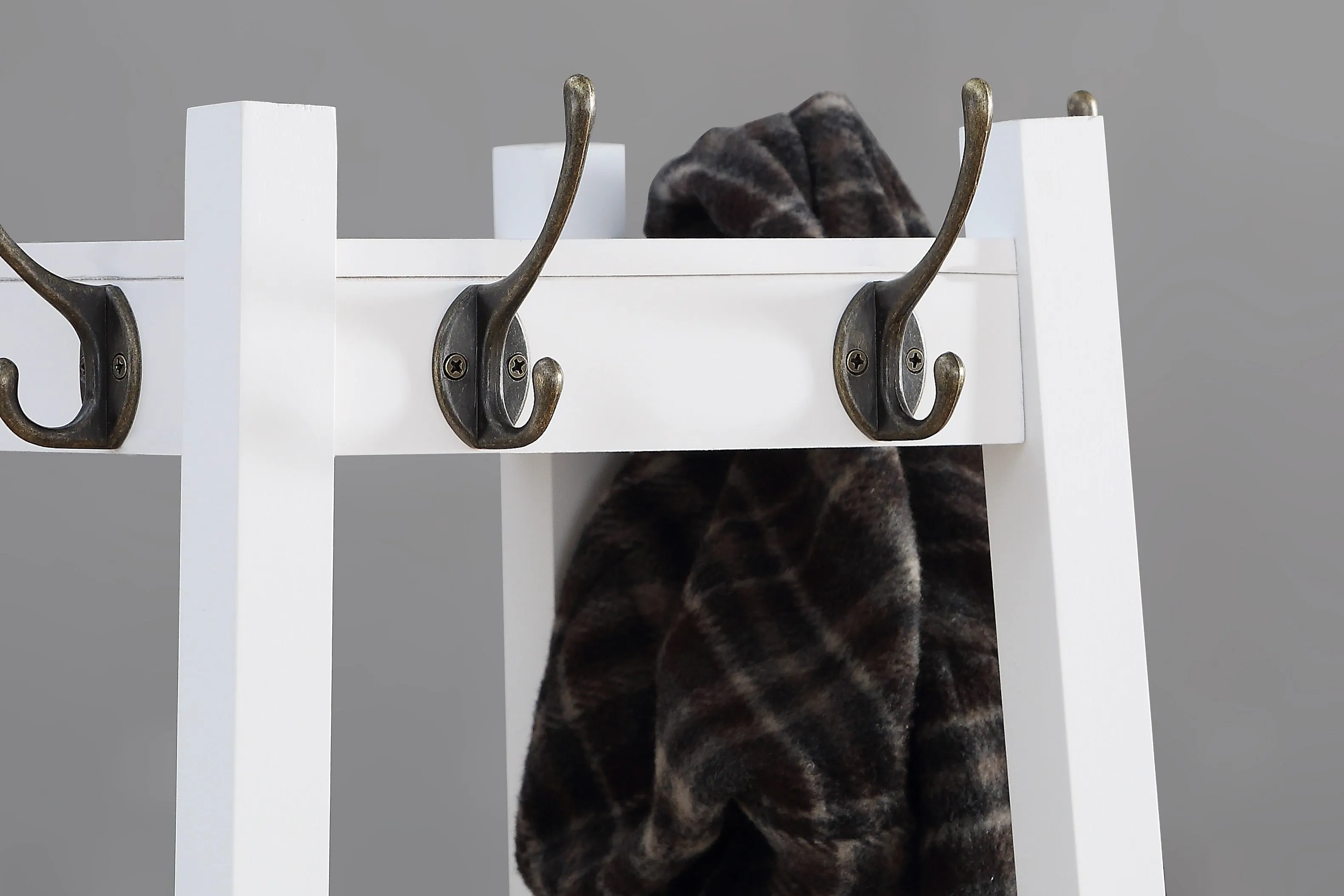 3-Tier White Coat Rack with Shelves, 17.5'' x 17.5'' x 72''H