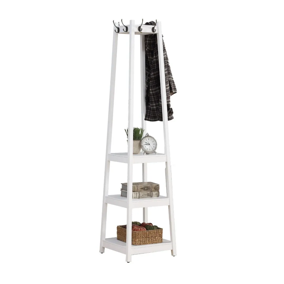 3-Tier White Coat Rack with Shelves, 17.5'' x 17.5'' x 72''H