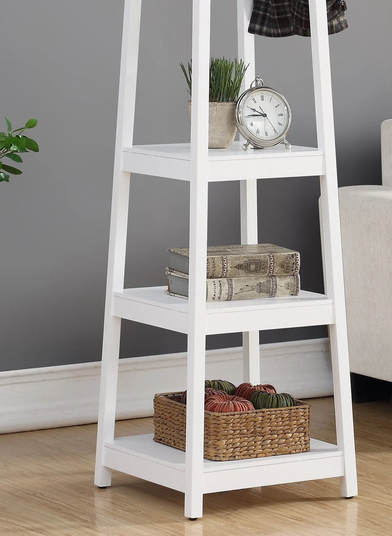 3-Tier White Coat Rack with Shelves, 17.5'' x 17.5'' x 72''H