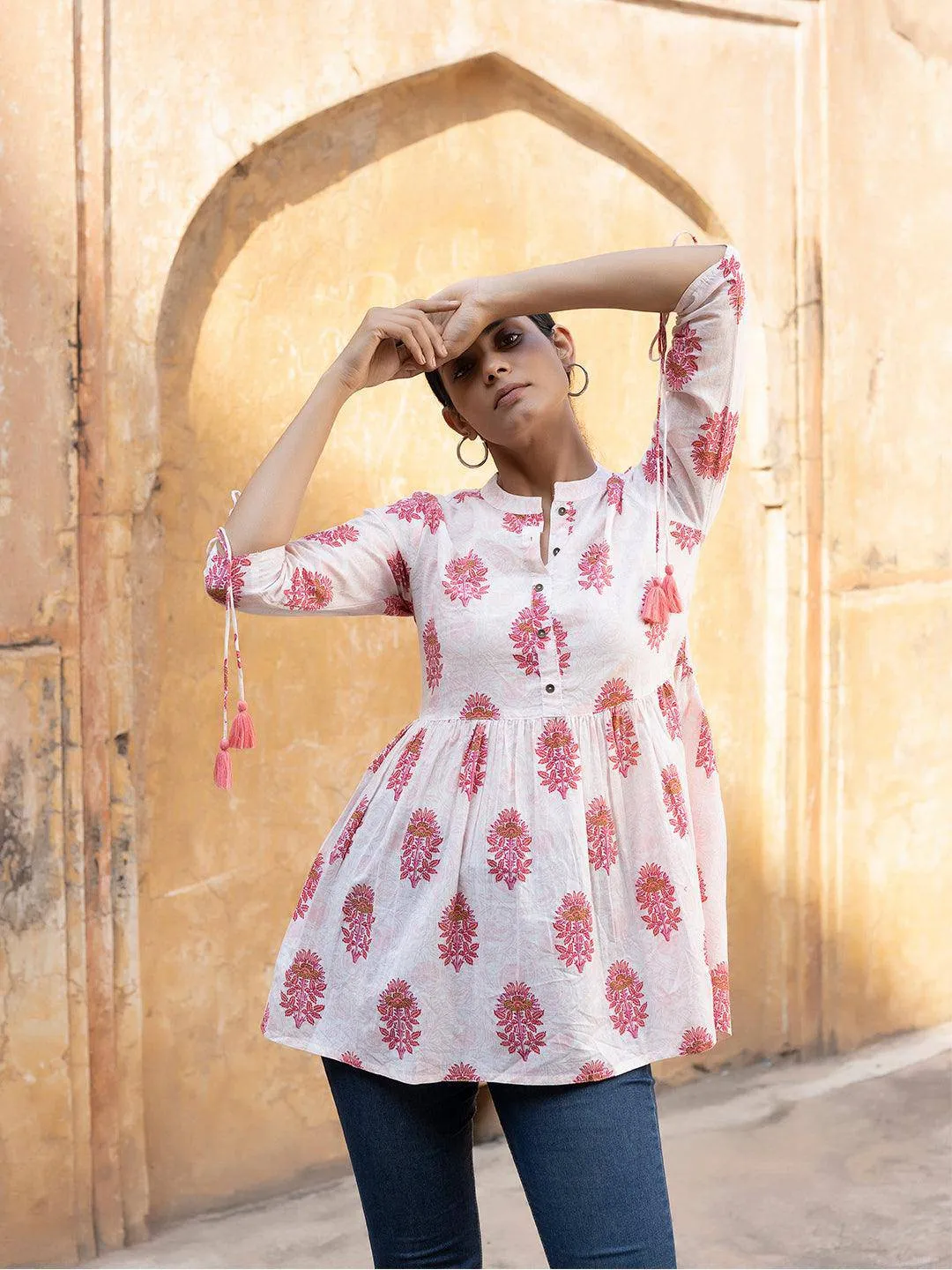 Ami White Pink Short Top By RAGAVI