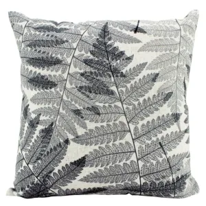 Black & White Ferns Linen Cushion - 50cm x 50cm