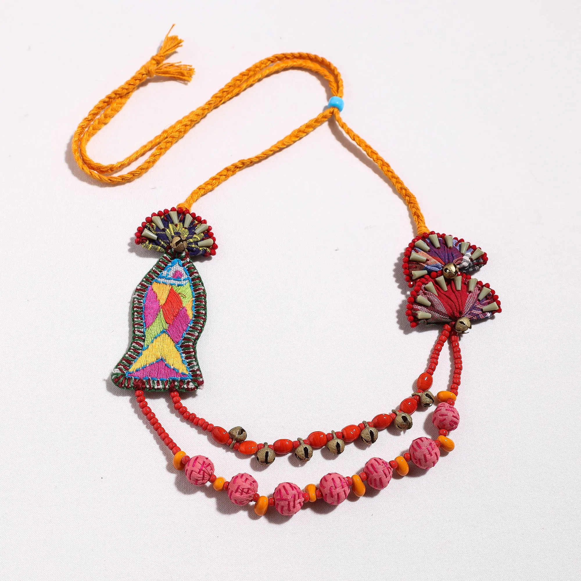 Brass Ghungroo & Beadwork Fabart Necklace by Rangila Dhaga