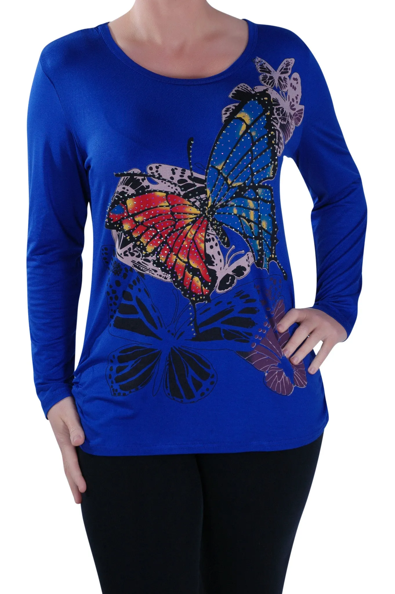 Butterfly Print Long Sleeve Tops