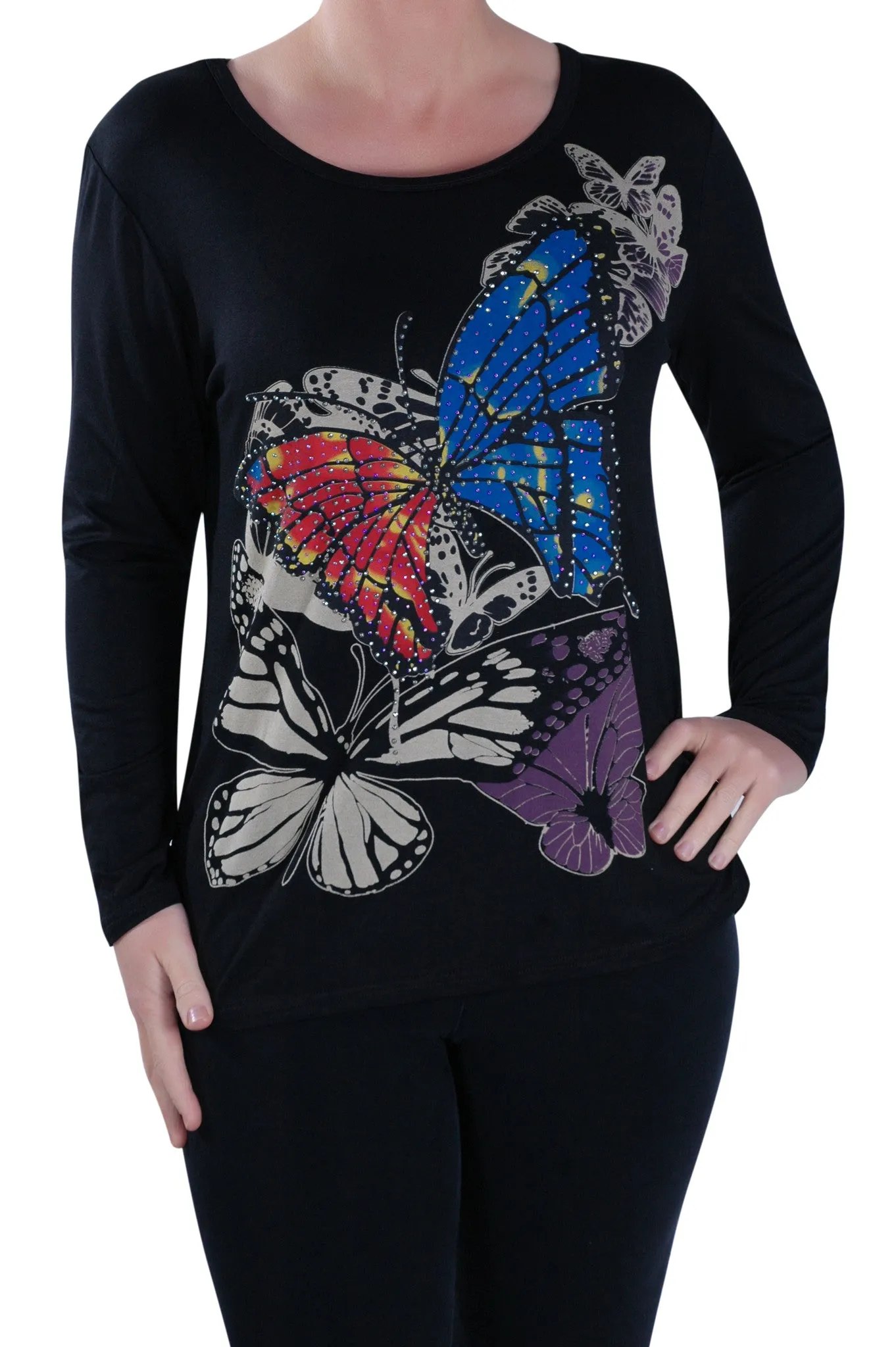 Butterfly Print Long Sleeve Tops