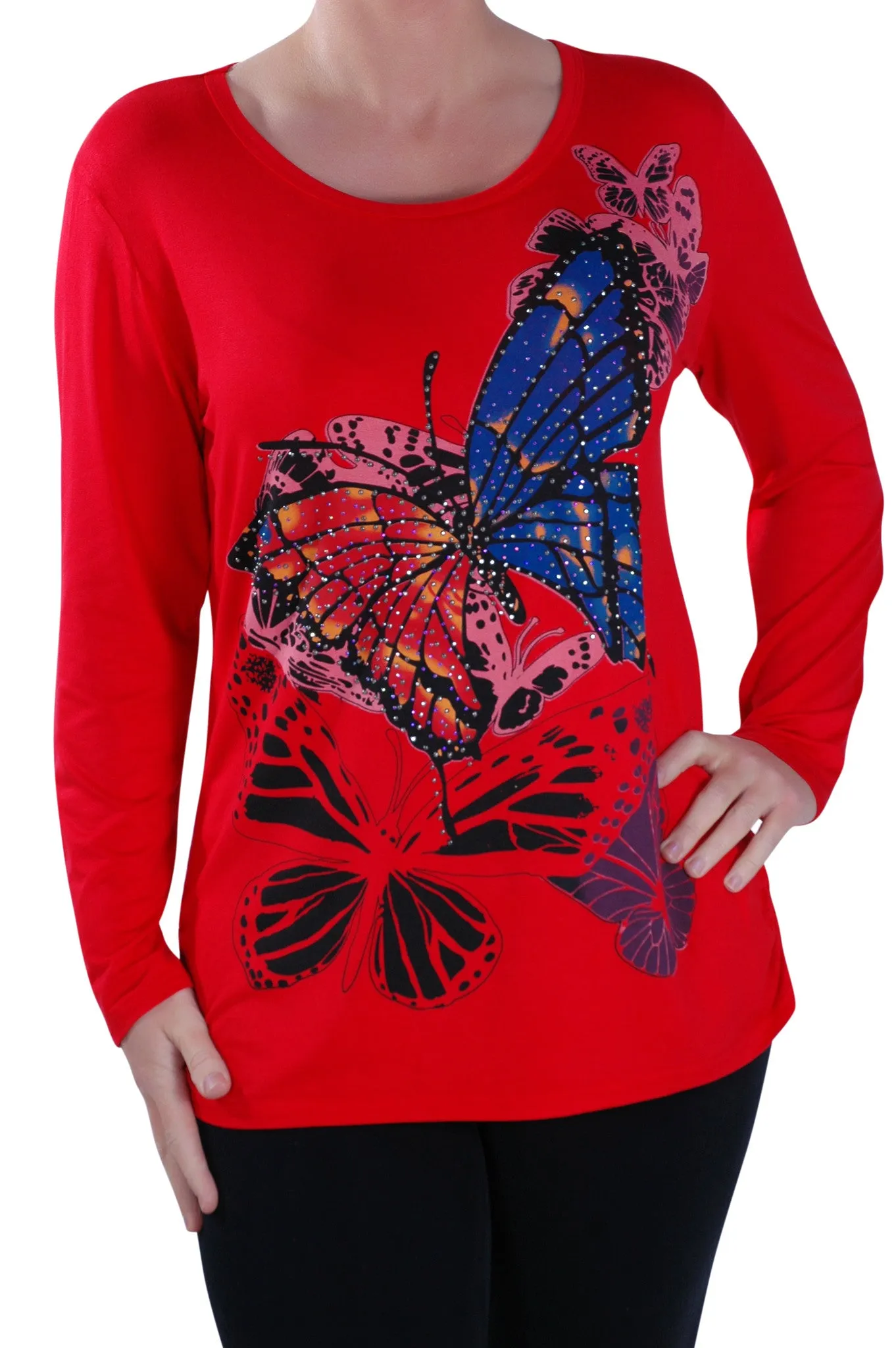 Butterfly Print Long Sleeve Tops