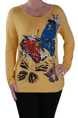 Butterfly Print Long Sleeve Tops