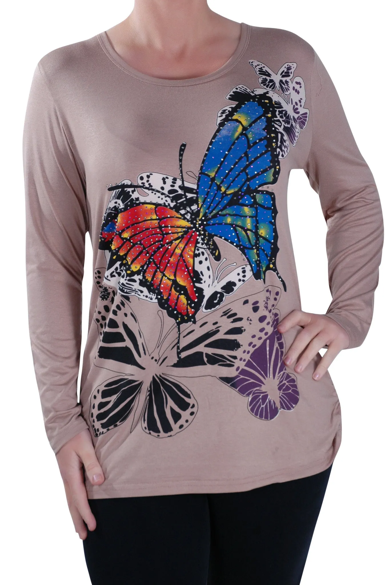 Butterfly Print Long Sleeve Tops