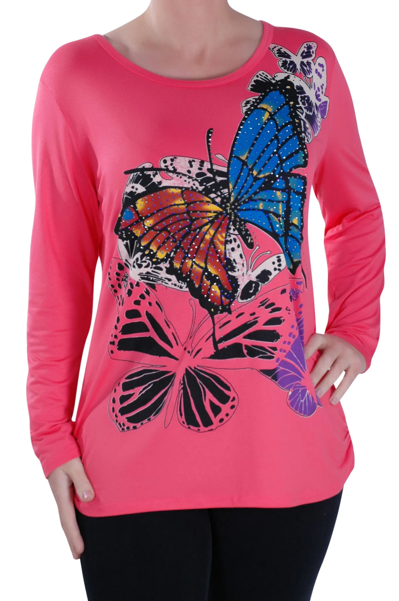 Butterfly Print Long Sleeve Tops