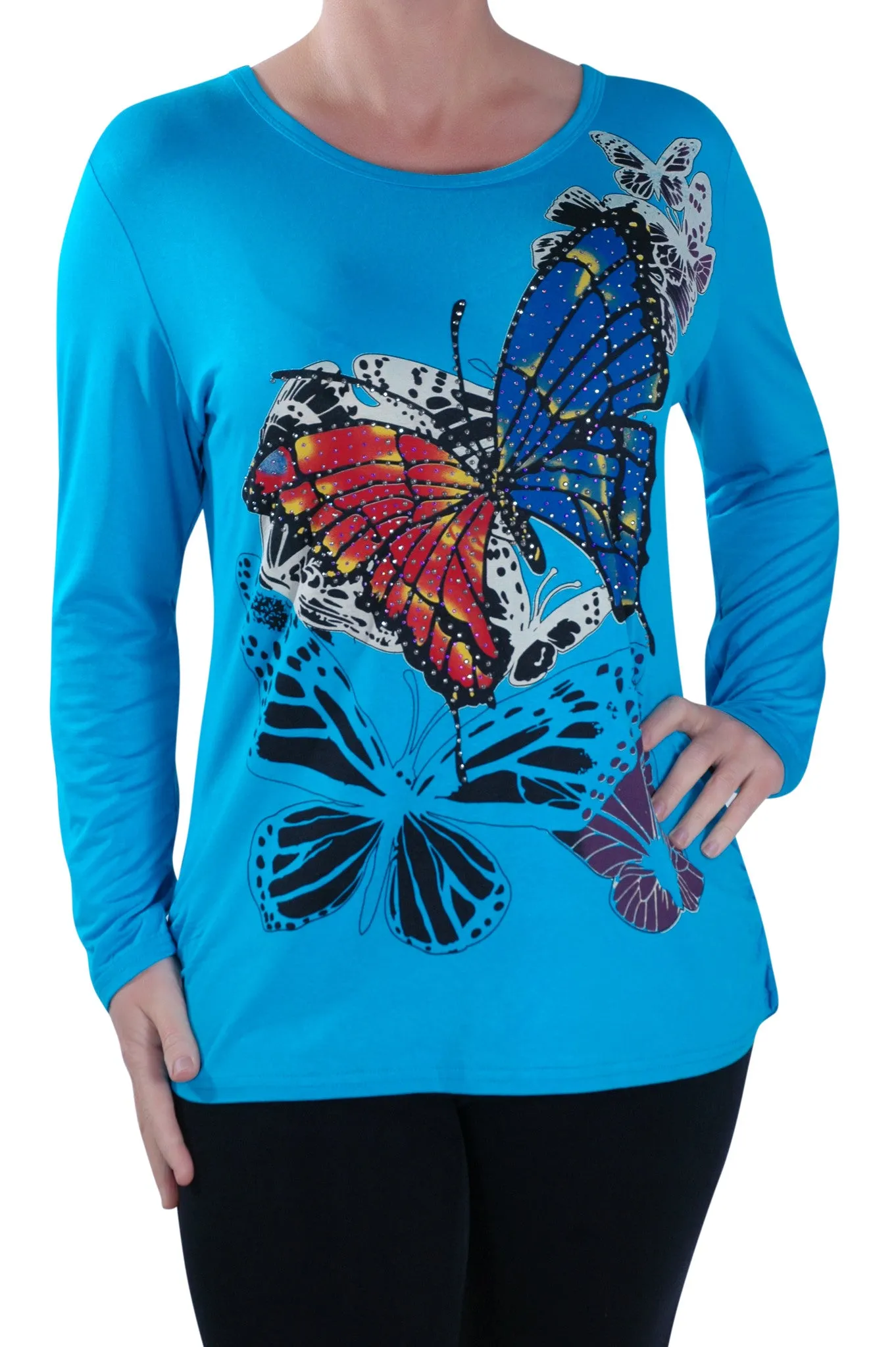 Butterfly Print Long Sleeve Tops