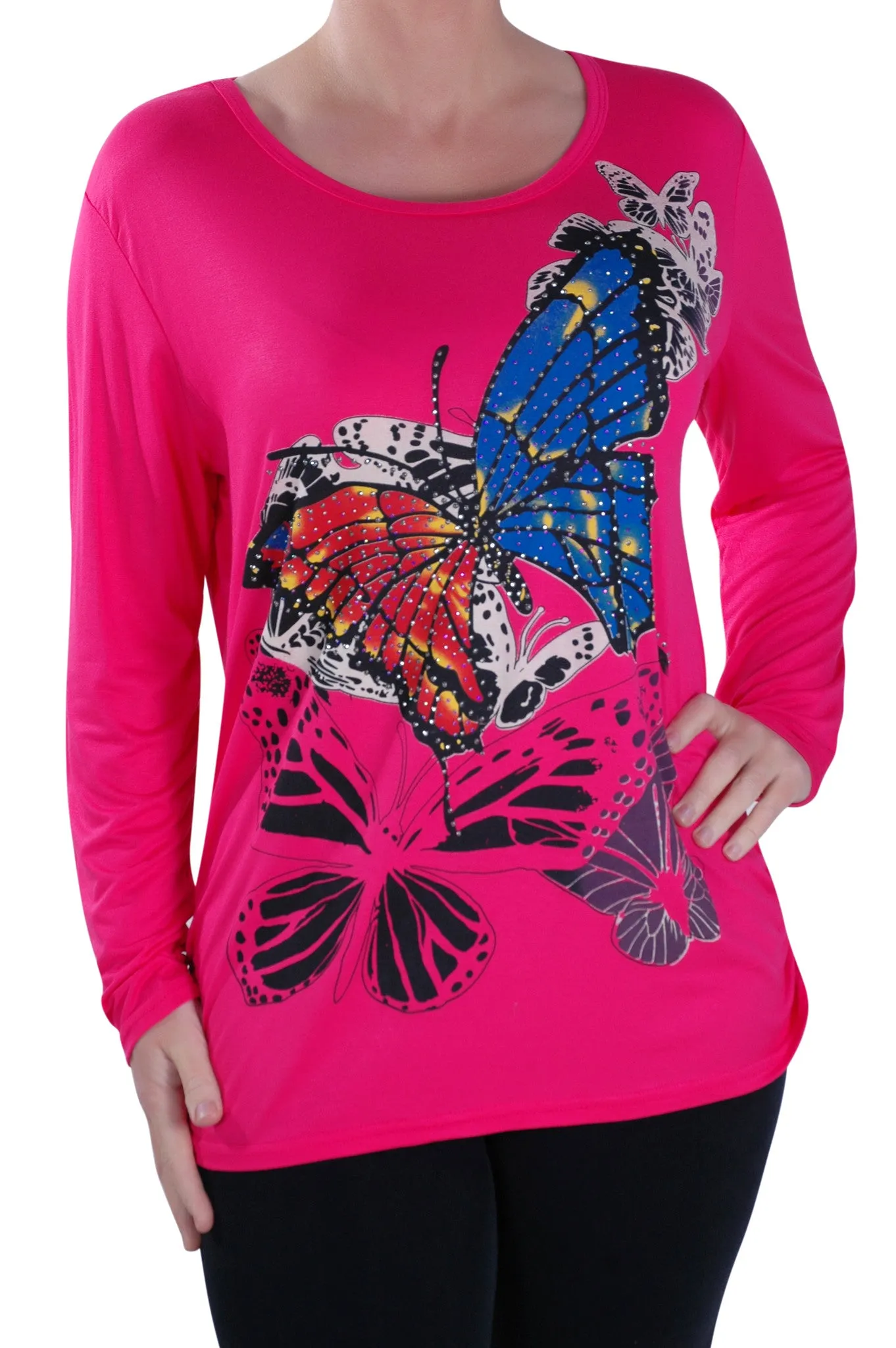 Butterfly Print Long Sleeve Tops