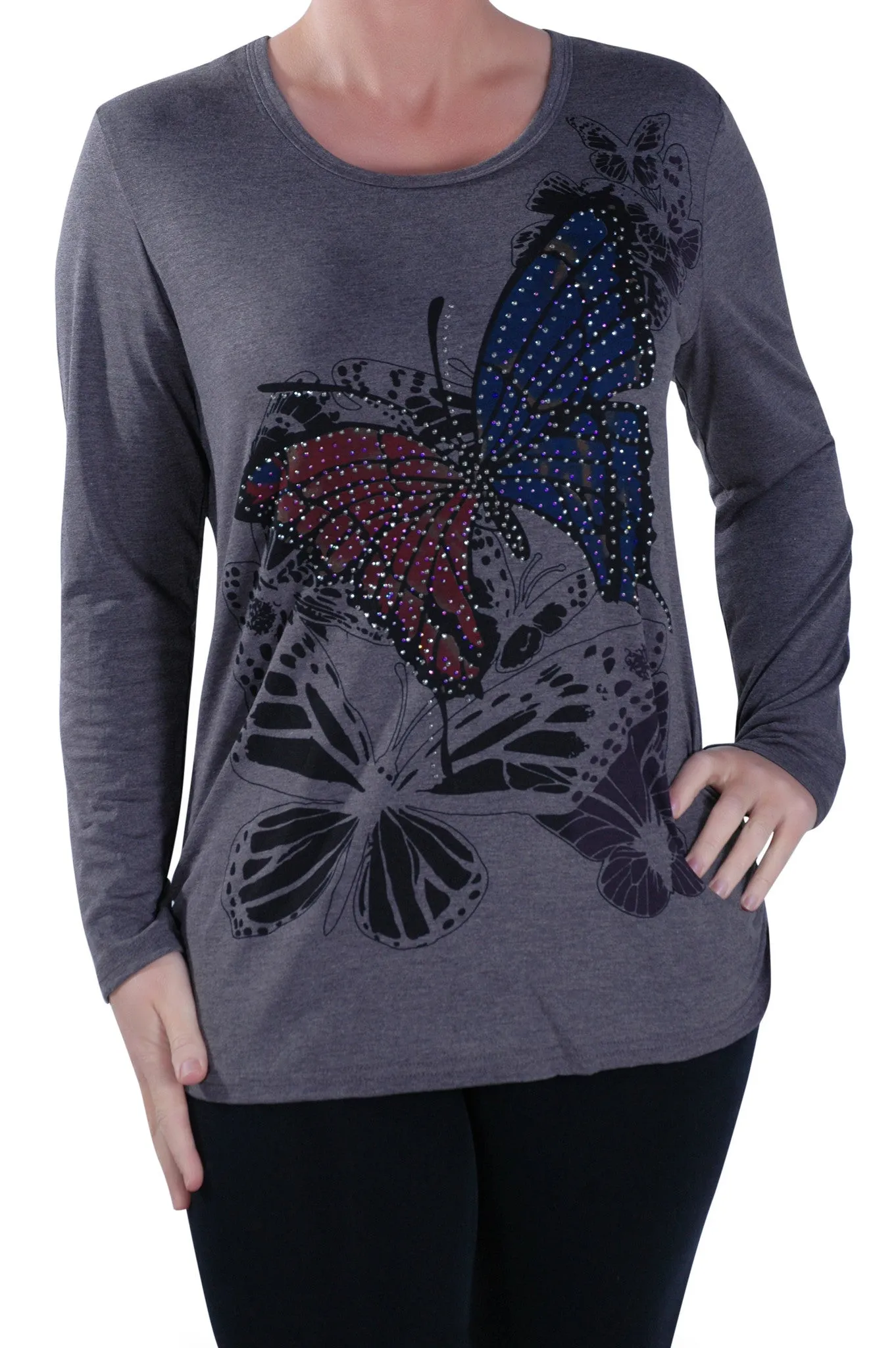 Butterfly Print Long Sleeve Tops