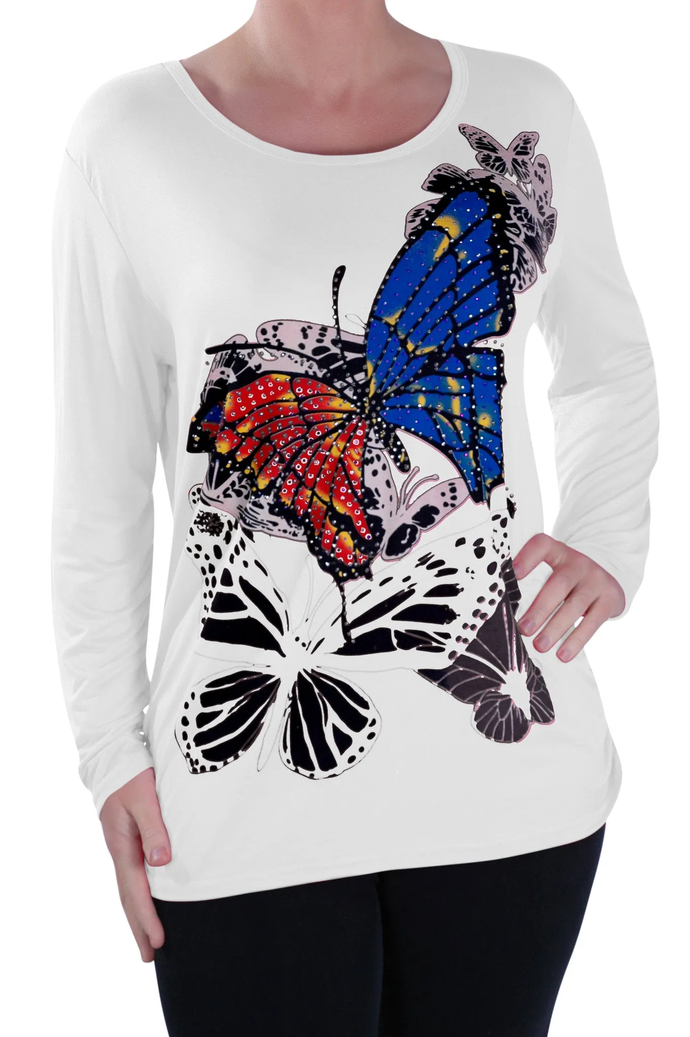 Butterfly Print Long Sleeve Tops