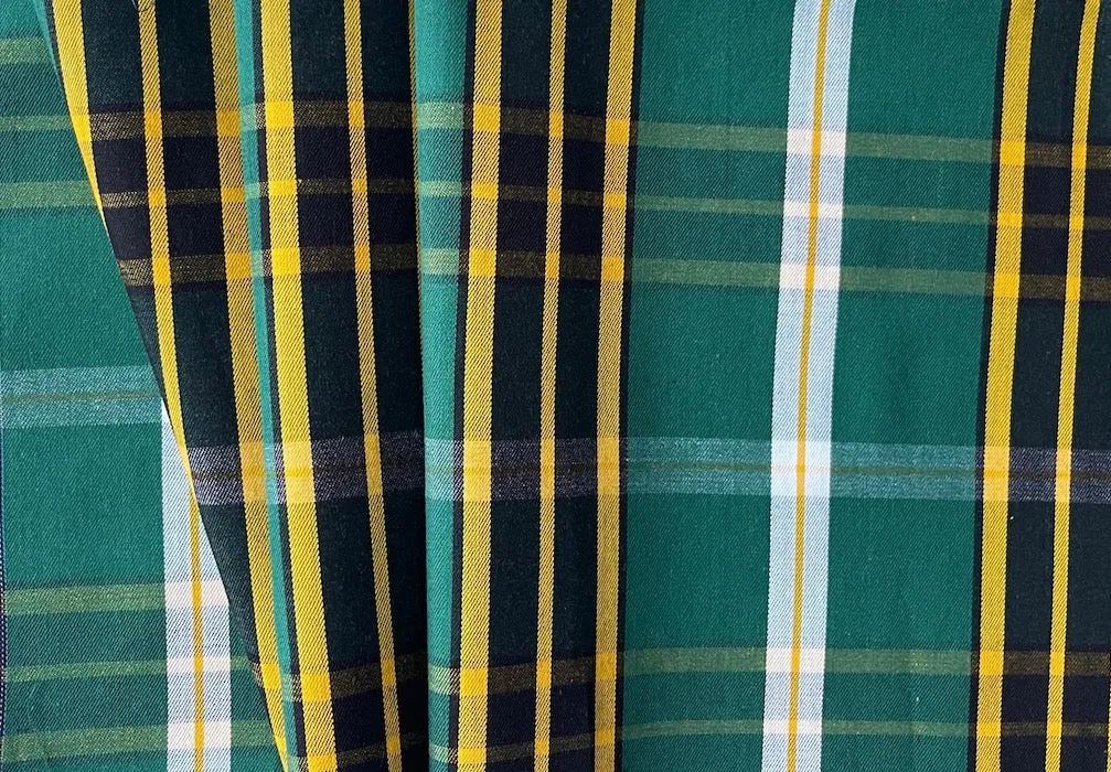 Castleton Green, Canary, Black & White Plaid Pima Cotton Shirting (Made in Italy)