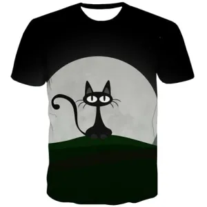 Cat T shirts Men Animal T shirts Funny Cartoon Tshirt Printed Moon T-shirts 3d Black Shirt Print Short Sleeve Hip hop Men/women