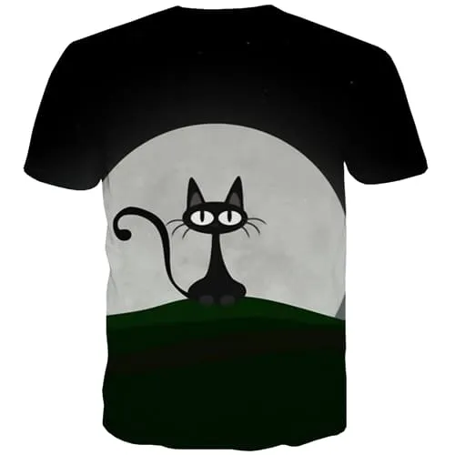 Cat T shirts Men Animal T shirts Funny Cartoon Tshirt Printed Moon T-shirts 3d Black Shirt Print Short Sleeve Hip hop Men/women