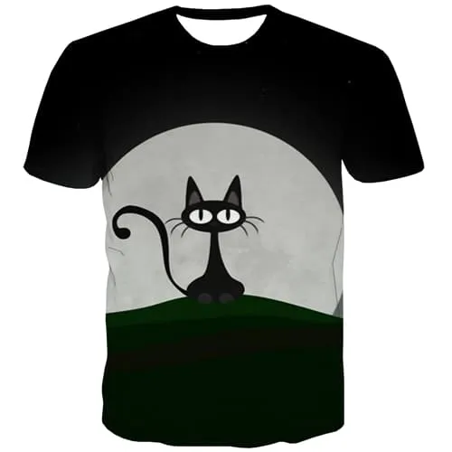 Cat T shirts Men Animal T shirts Funny Cartoon Tshirt Printed Moon T-shirts 3d Black Shirt Print Short Sleeve Hip hop Men/women