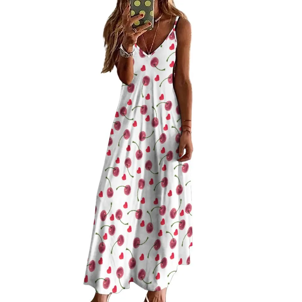 Cherries Spaghetti Strap Ankle-Length Dress Long dress