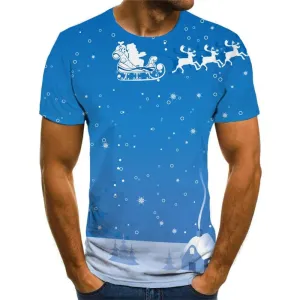 Christmas T-shirt Men Deer Shirt Print Santa Claus T-shirts Graphic Snow T-shirts 3d