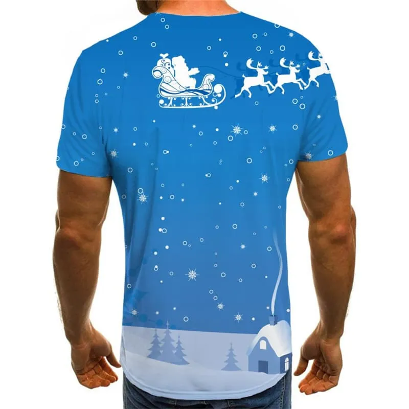 Christmas T-shirt Men Deer Shirt Print Santa Claus T-shirts Graphic Snow T-shirts 3d