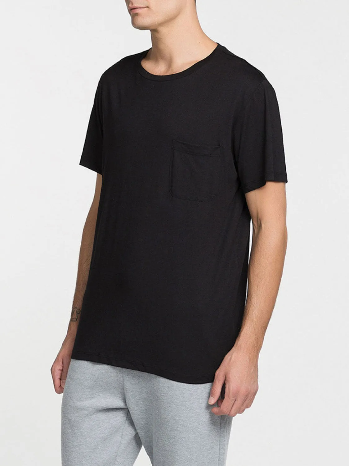 Crew Neck Modal Pocket T-shirt Black