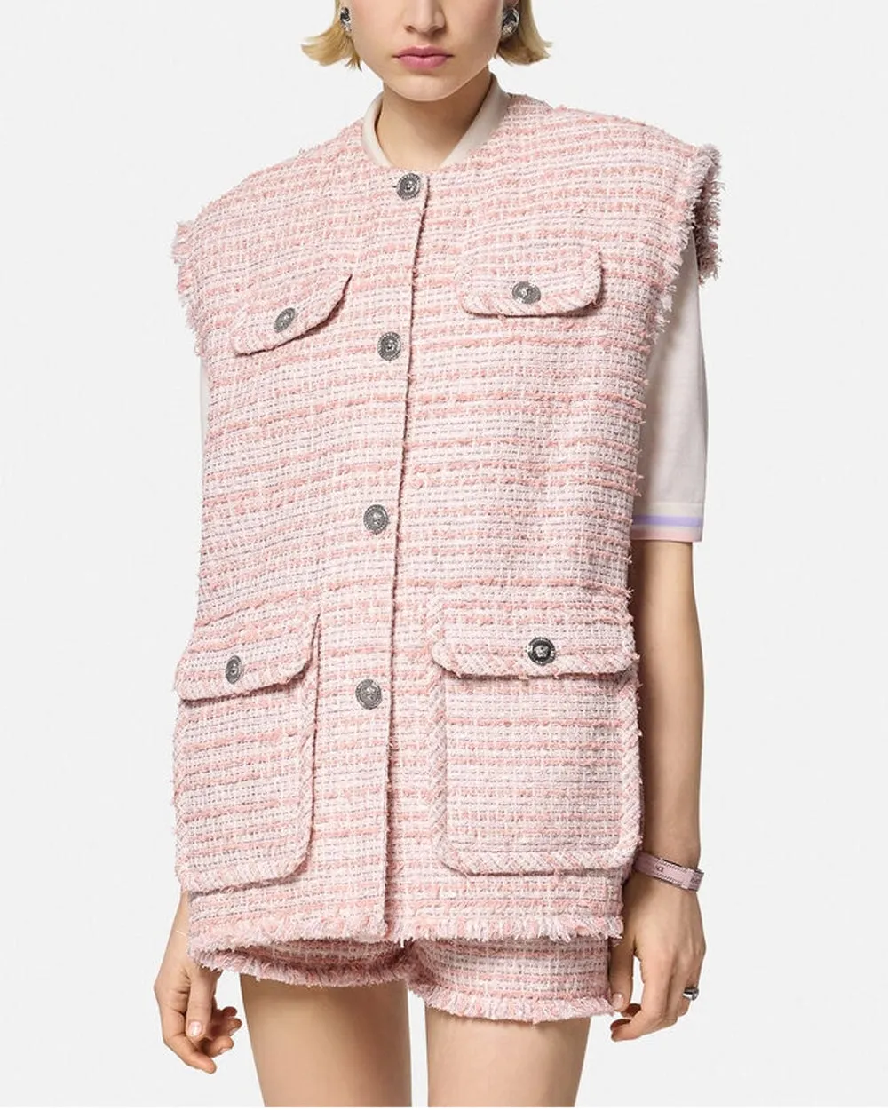 Dusty Rose Tweed Sleeveless Jacket