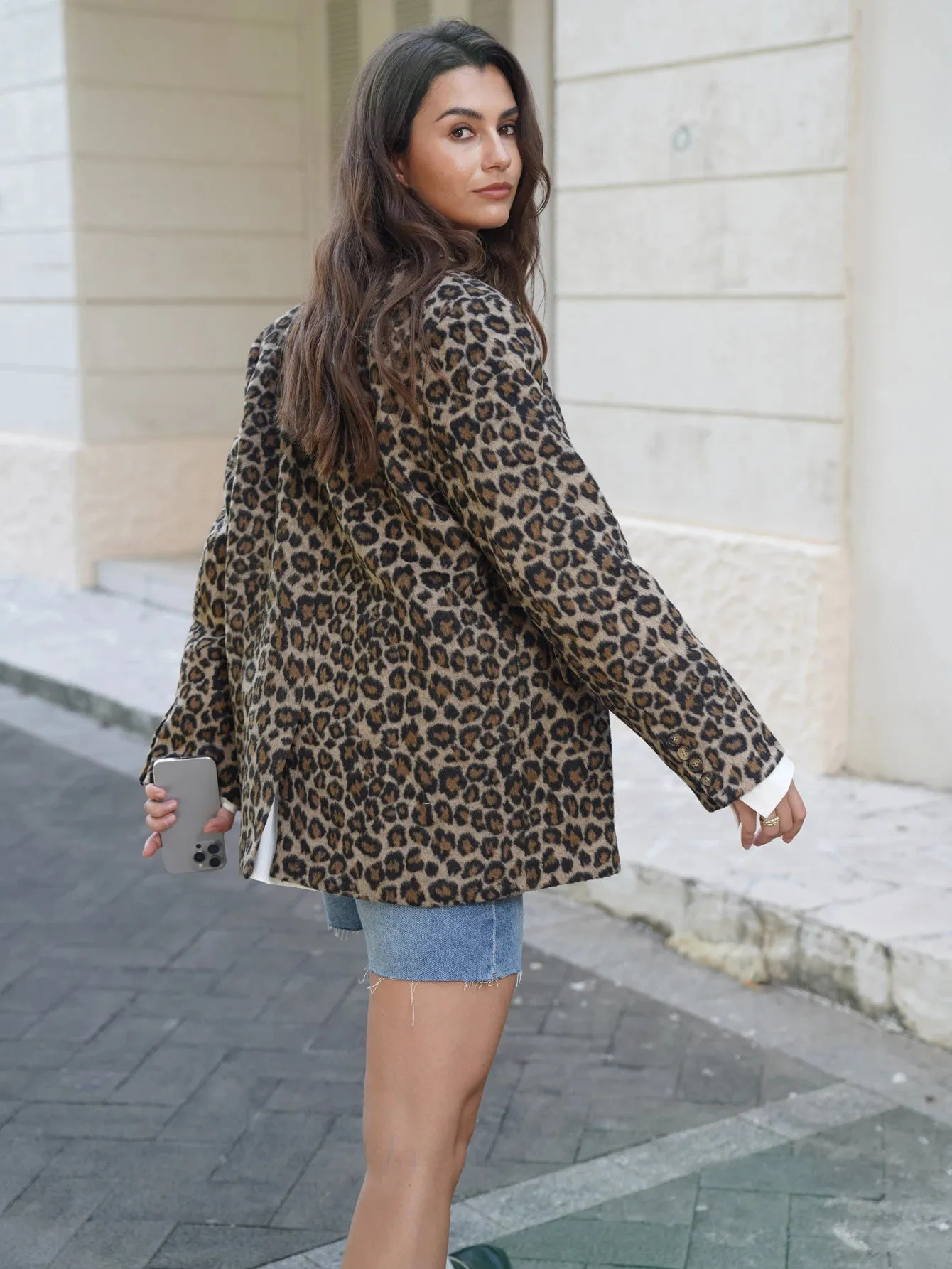 Fashionkova 2024 Fall / Autumn Winter New Women Fashion Basic Leopard Jacket Basic Blazer