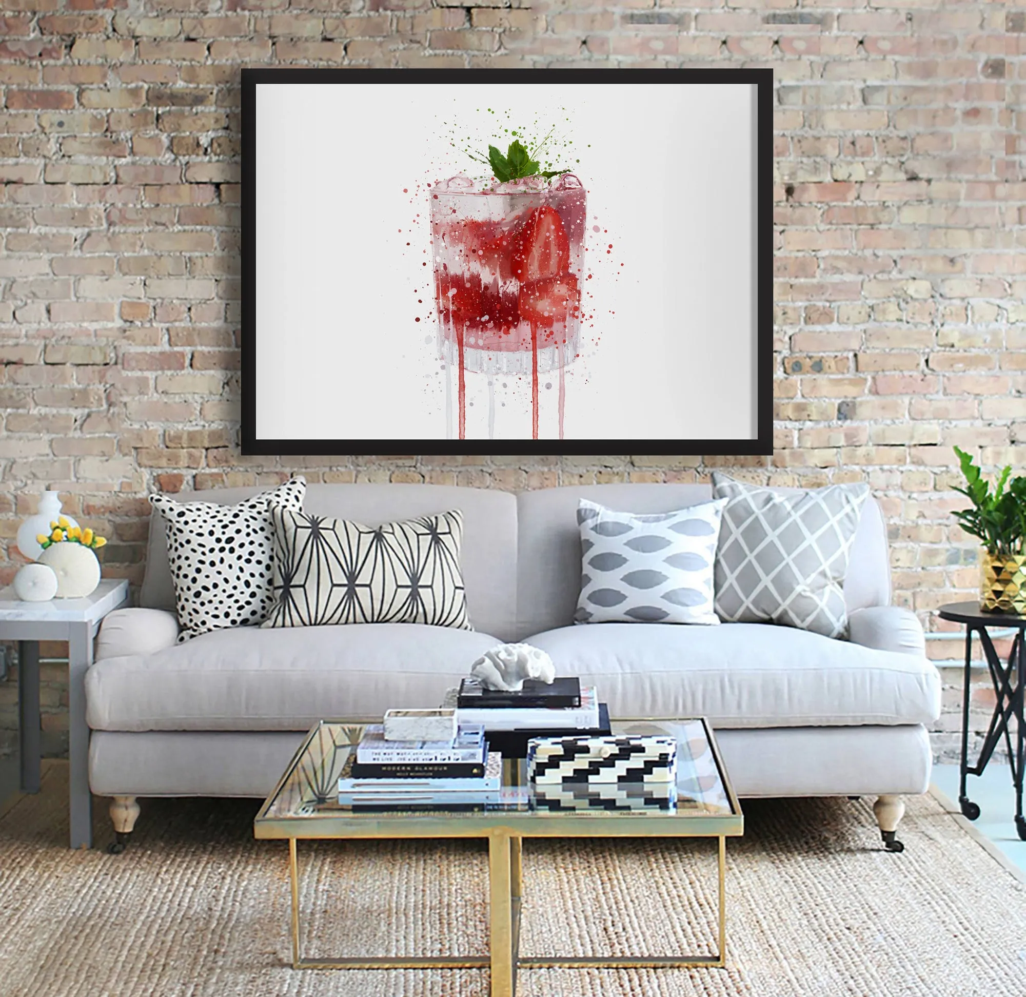 Gin and Tonic 'Strawberry & Mint' Wall Art Print (Horizontal)