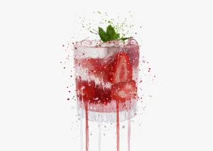 Gin and Tonic 'Strawberry & Mint' Wall Art Print (Horizontal)