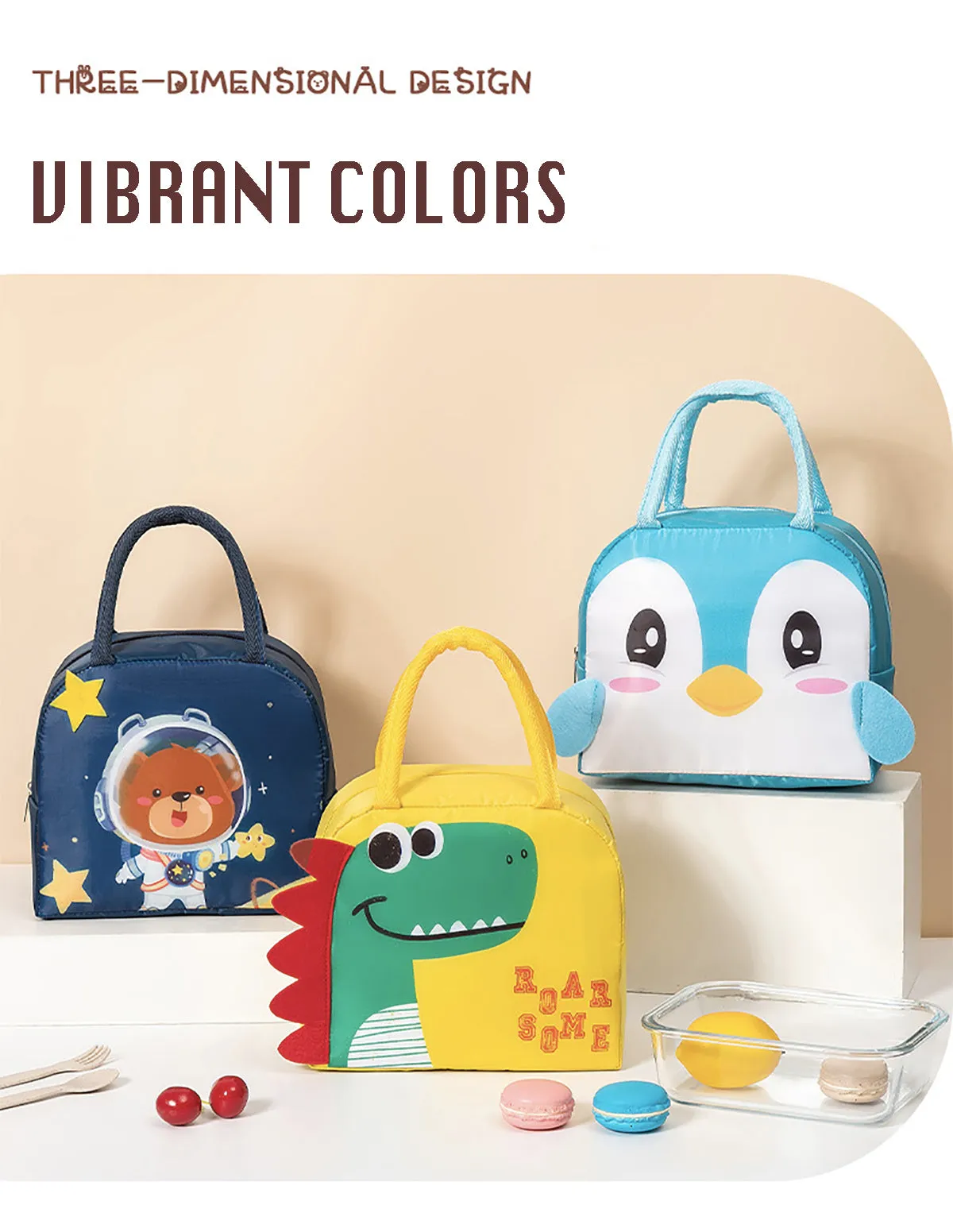 Lunch Box Insulated Bag Soft Leakproof Lunch Bag for Kids Men Women, Durable Thermal Lunch Pail for School Work Office | Fit 6 Cans-Yellow Dinosaur