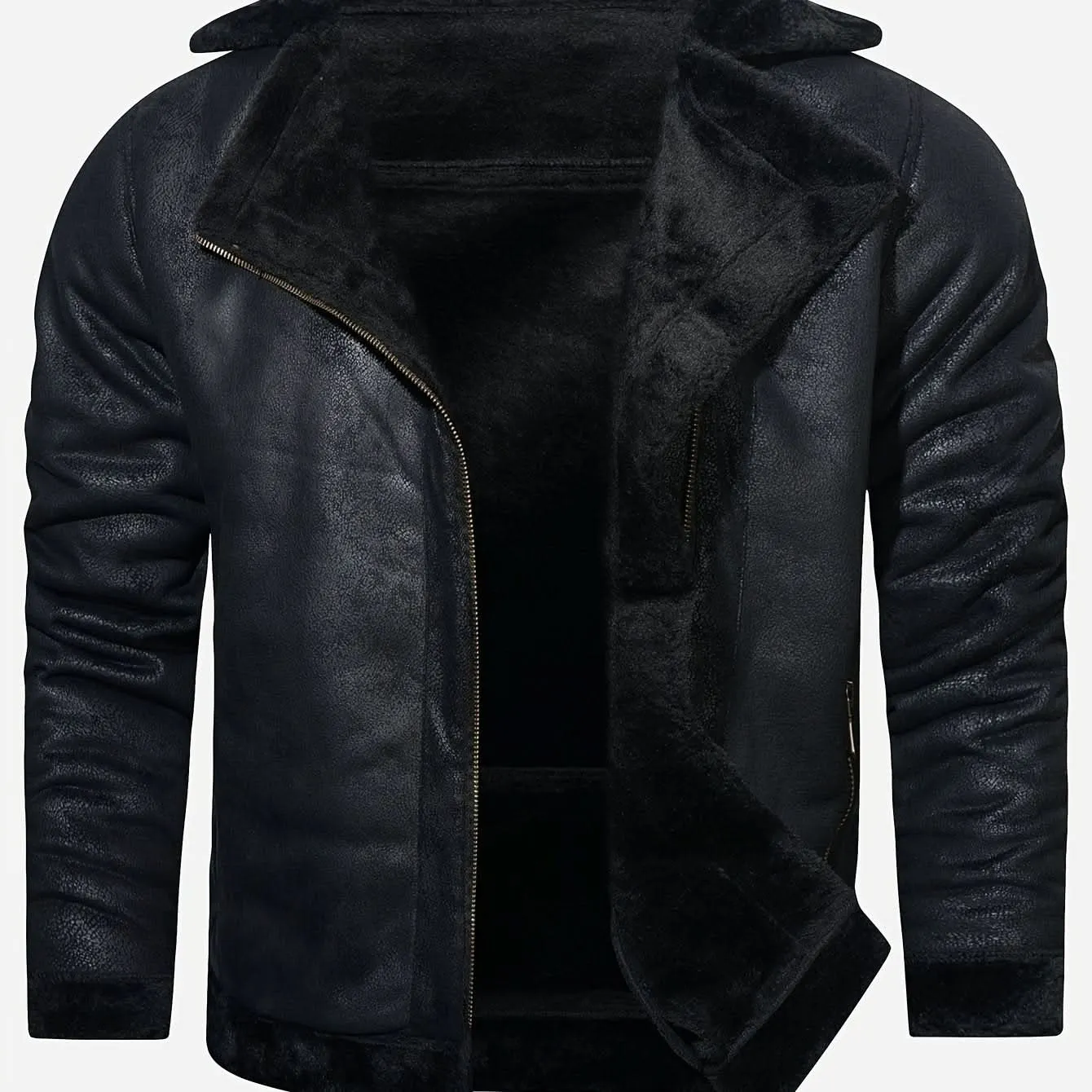 Men's Casual Faux Leather Jacket - Warm, Windproof Outerwear with Pockets for Fall/Winter