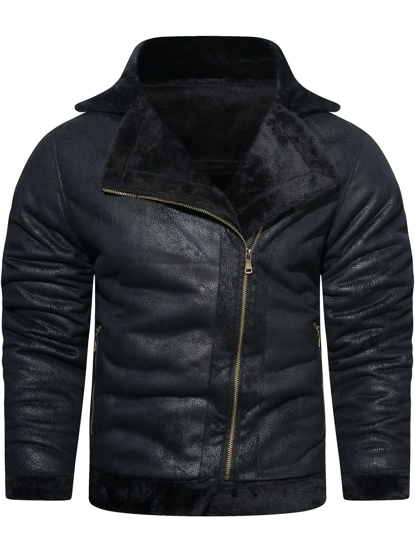 Men's Casual Faux Leather Jacket - Warm, Windproof Outerwear with Pockets for Fall/Winter