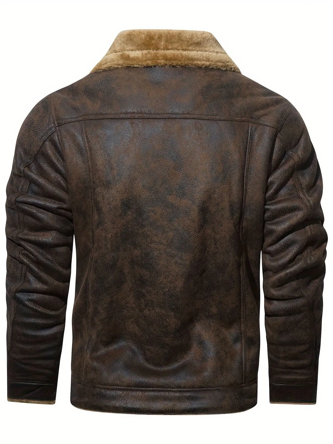 Men's Casual Faux Leather Jacket - Warm, Windproof Outerwear with Pockets for Fall/Winter