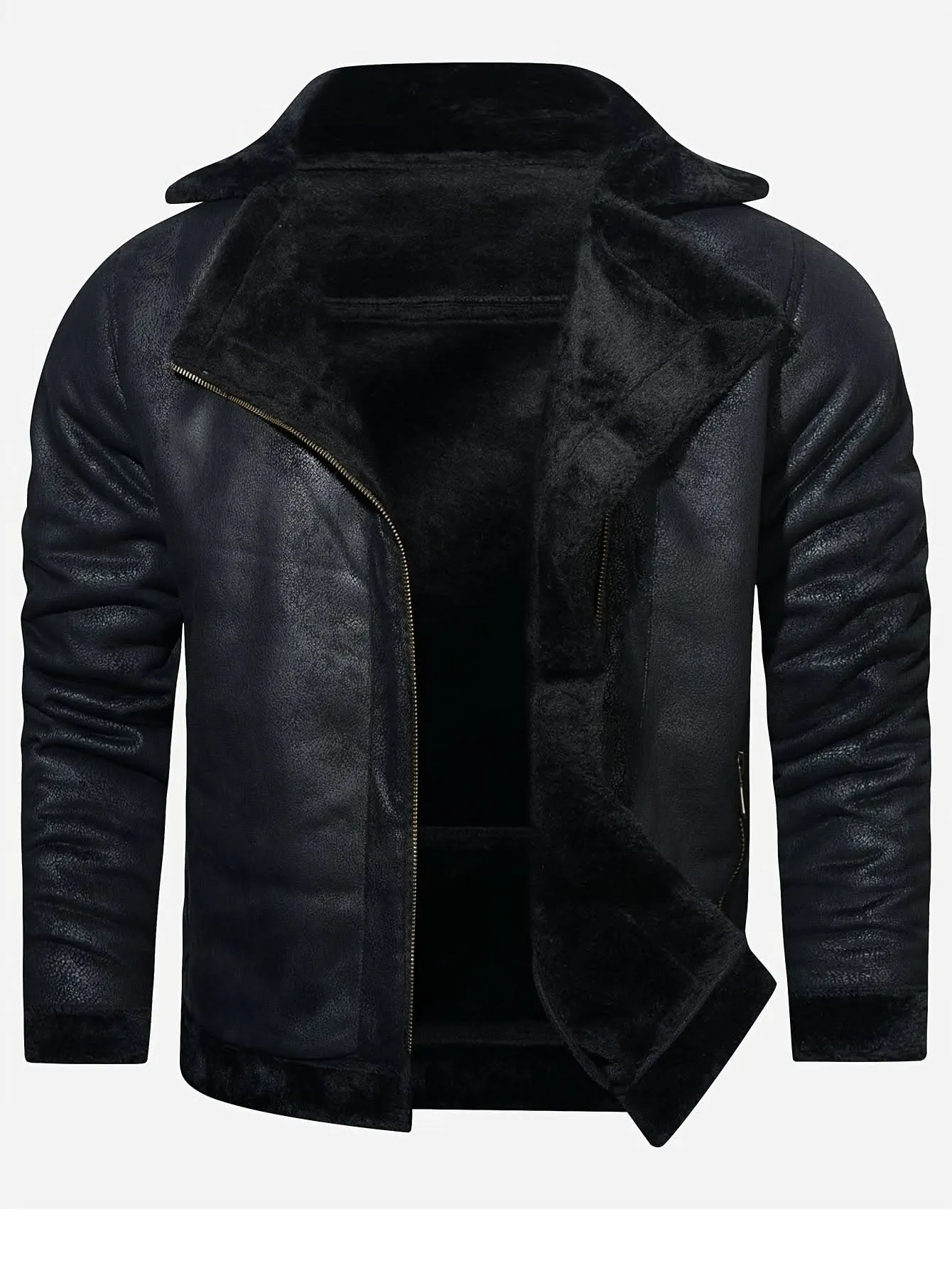 Men's Casual Faux Leather Jacket - Warm, Windproof Outerwear with Pockets for Fall/Winter