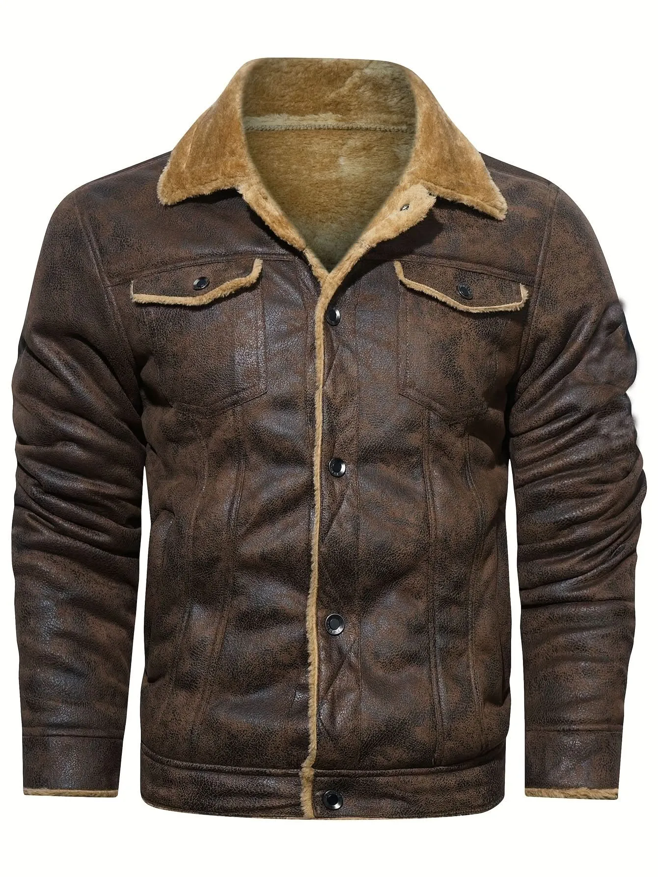 Men's Casual Faux Leather Jacket - Warm, Windproof Outerwear with Pockets for Fall/Winter