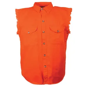 Milwaukee Leather DM1003 Men's Orange Lightweight Denim Shirt with Sleeveless Frayed Cut Off