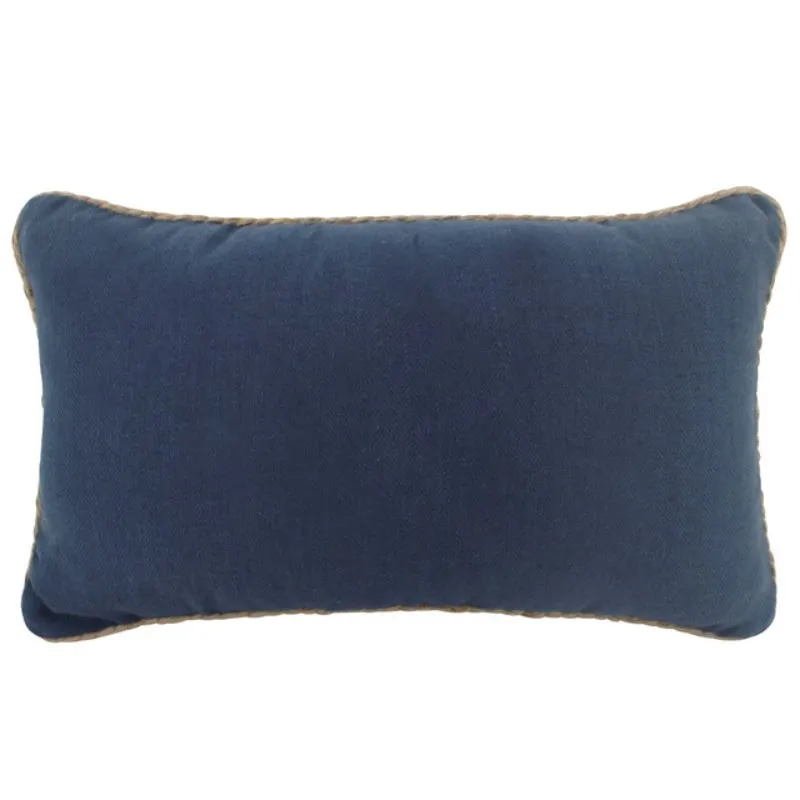 Navy Rope Trimmed Linen Cushion - 30cm x 50cm