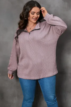 Plus Size Textured Knit Zip Neck Pullover