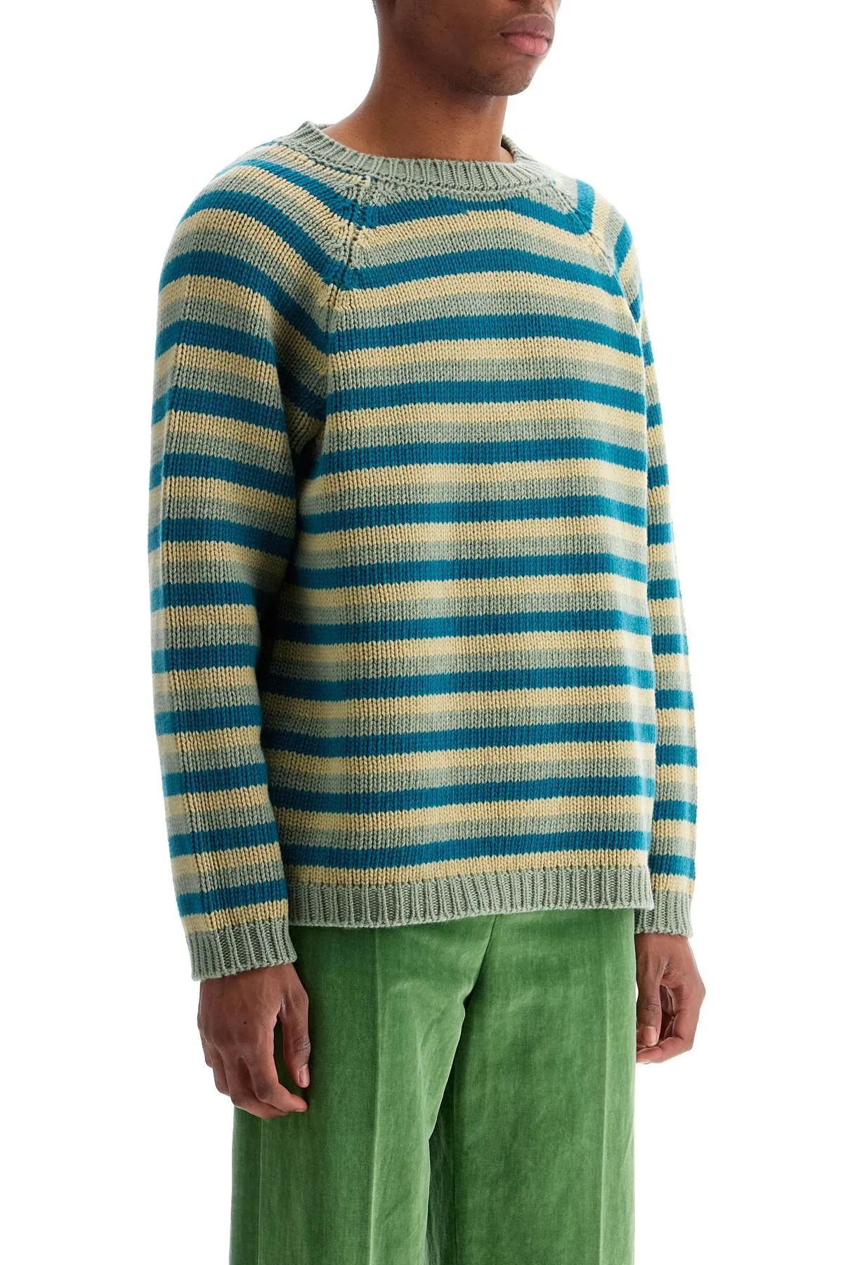 striped wool pullover sweater MRF24KT011 GREEN MULTI