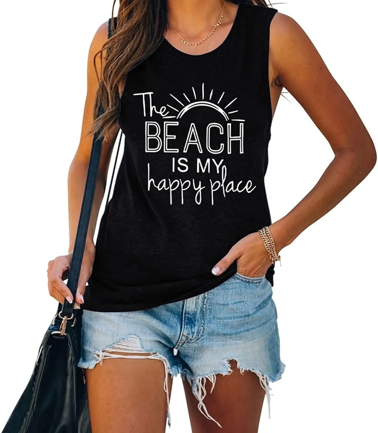 The Beach is My Happy Place Sleeveless Shirt for Women Summer Beach Tank Shirt