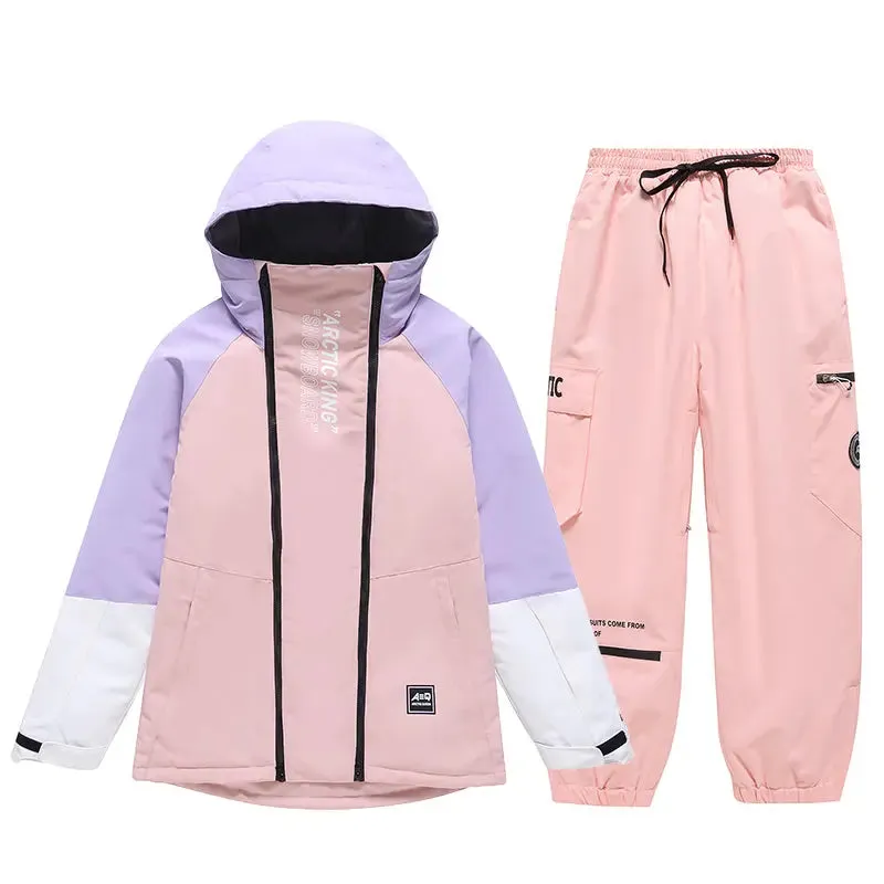 Trendy Hooded Cargo Ski Jacket & Sports Pants Set Couple Style 