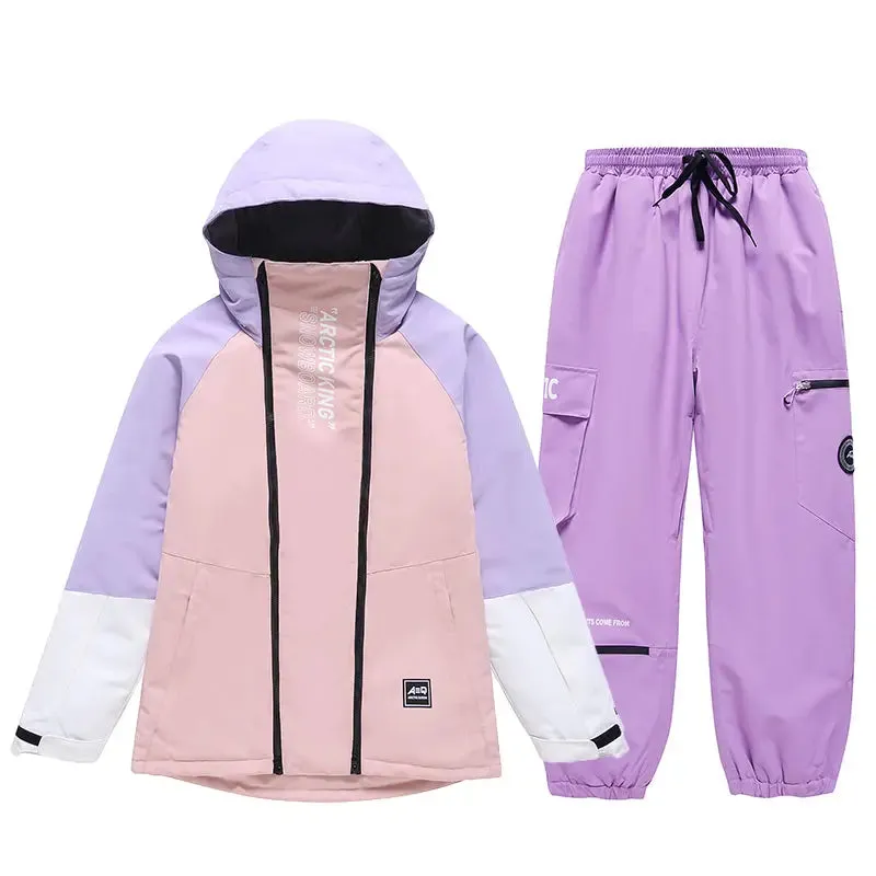 Trendy Hooded Cargo Ski Jacket & Sports Pants Set Couple Style 