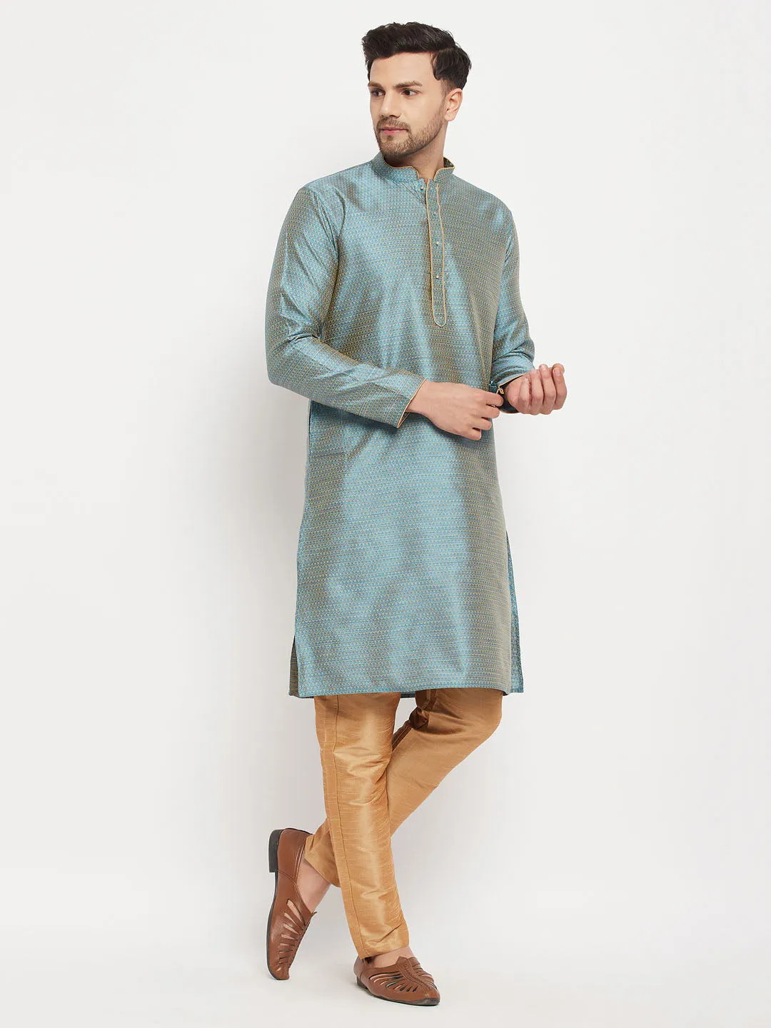 VASTRAMAY Aqua Blue Silk Blend Kurta