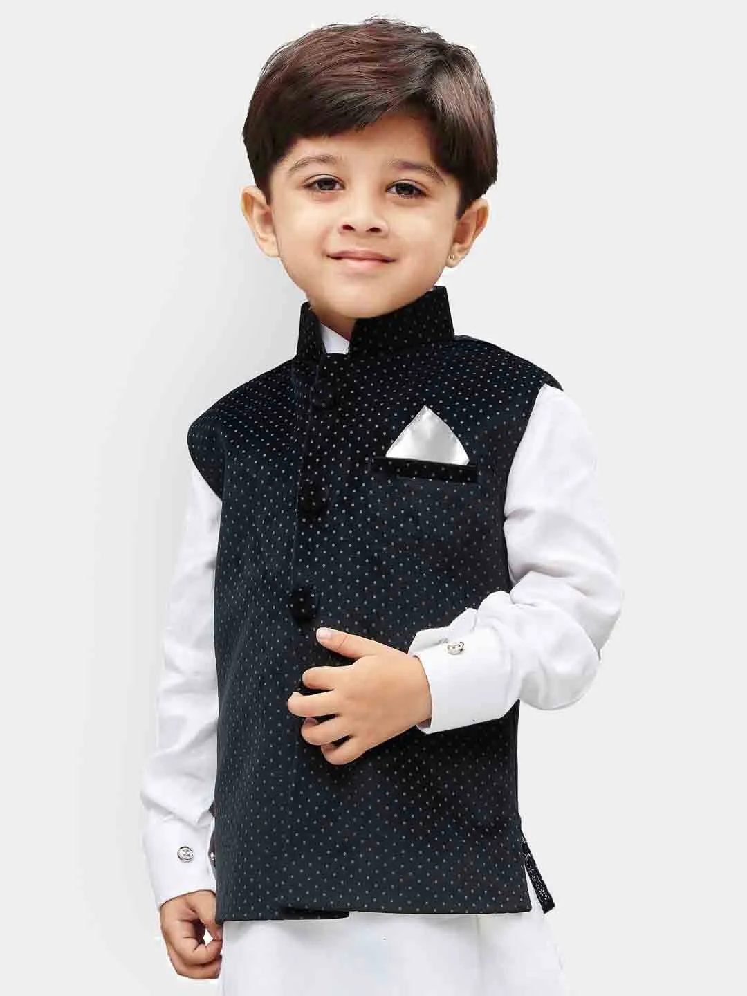 VASTRAMAY Boys' Black Velvet Nehru Jackets