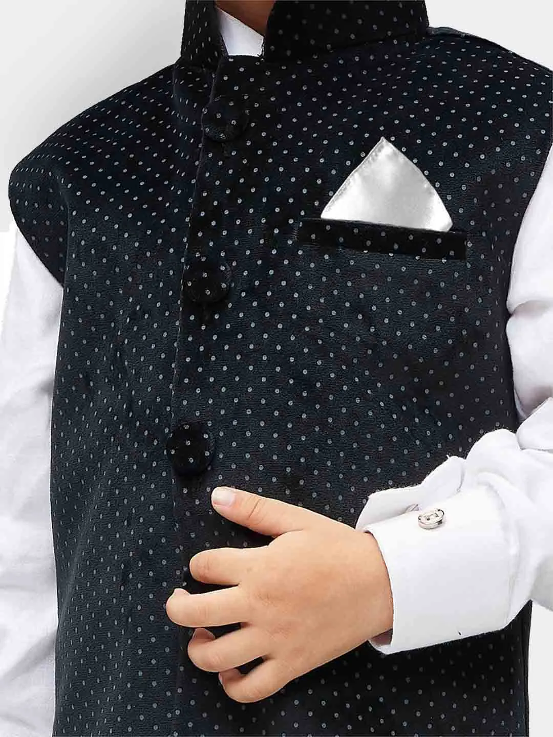 VASTRAMAY Boys' Black Velvet Nehru Jackets