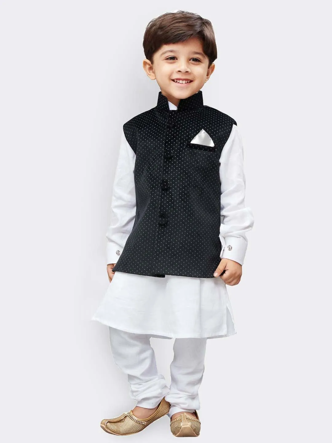 VASTRAMAY Boys' Black Velvet Nehru Jackets