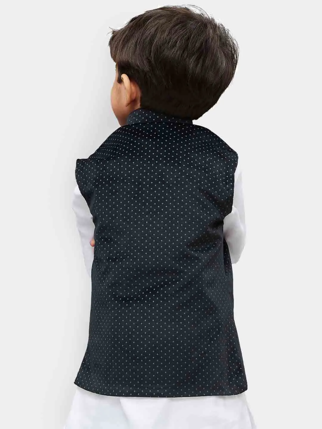 VASTRAMAY Boys' Black Velvet Nehru Jackets