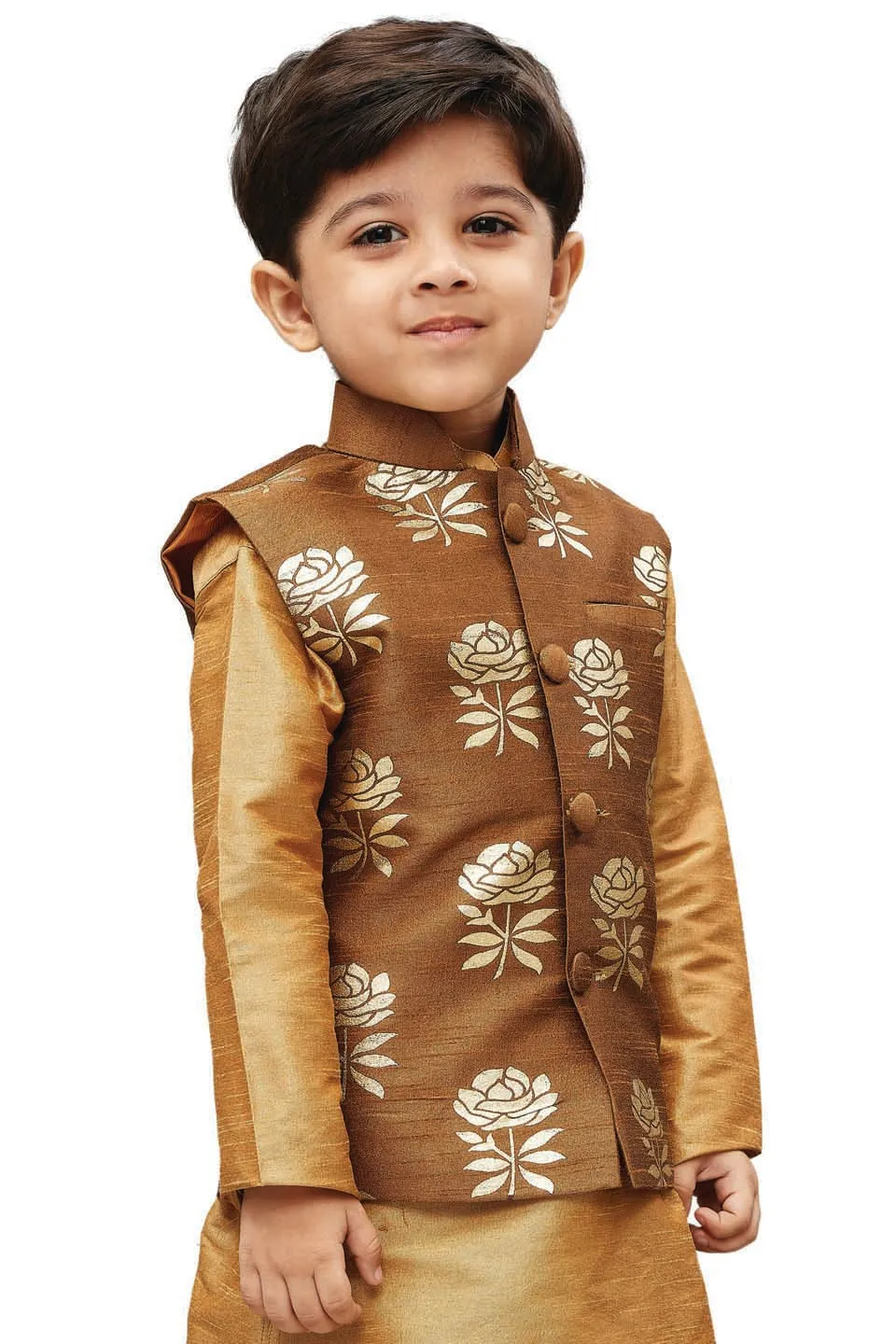 VASTRAMAY Boys' Brown Silk Blend Nehru Jackets