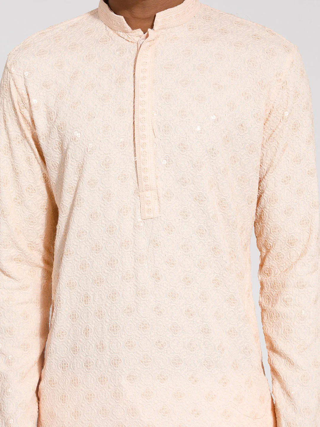 VASTRAMAY Men's Peach Rayon Kurta Set