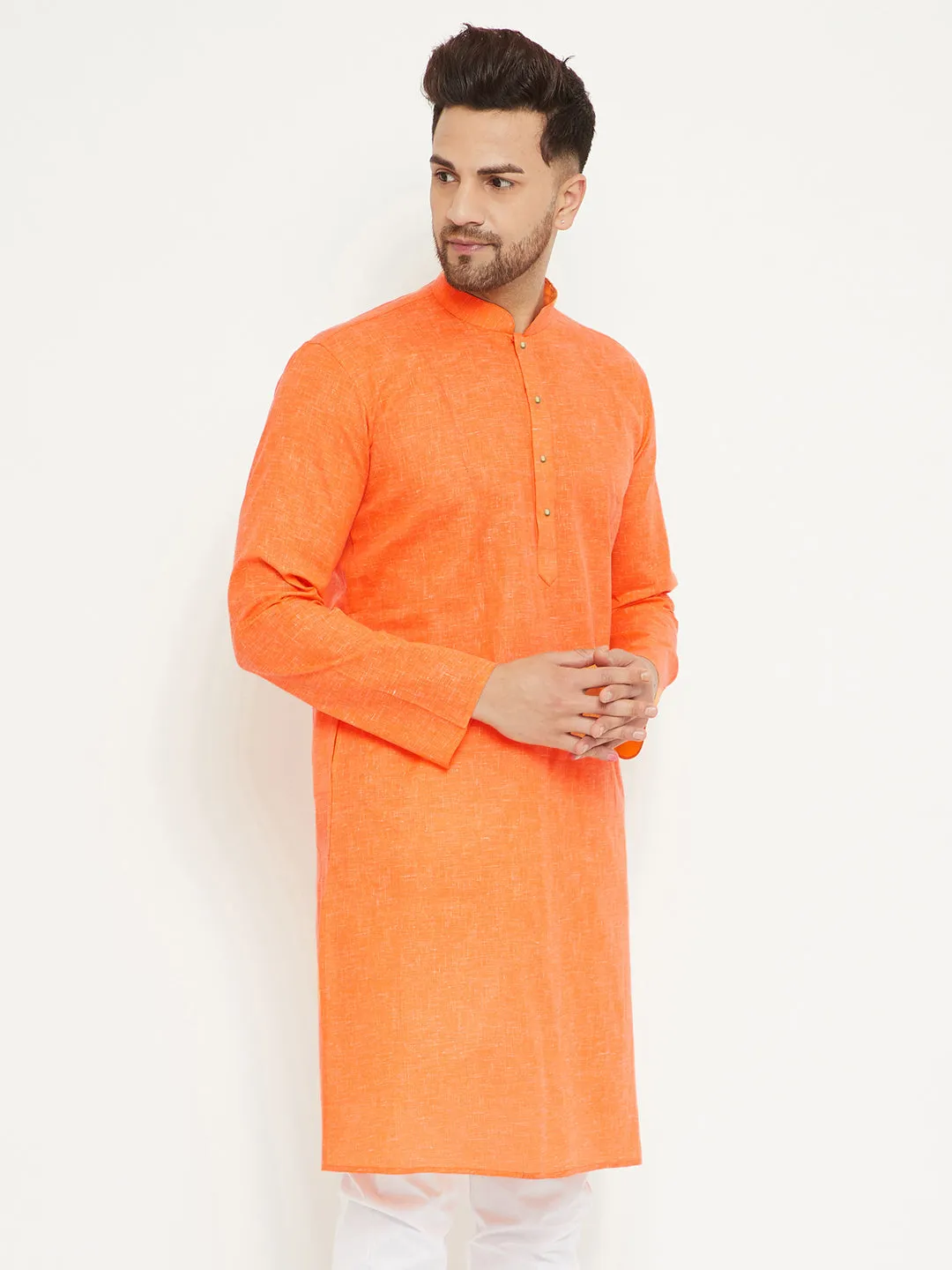 VM BY Vastramay Men's Orange Cotton Blend Kurta