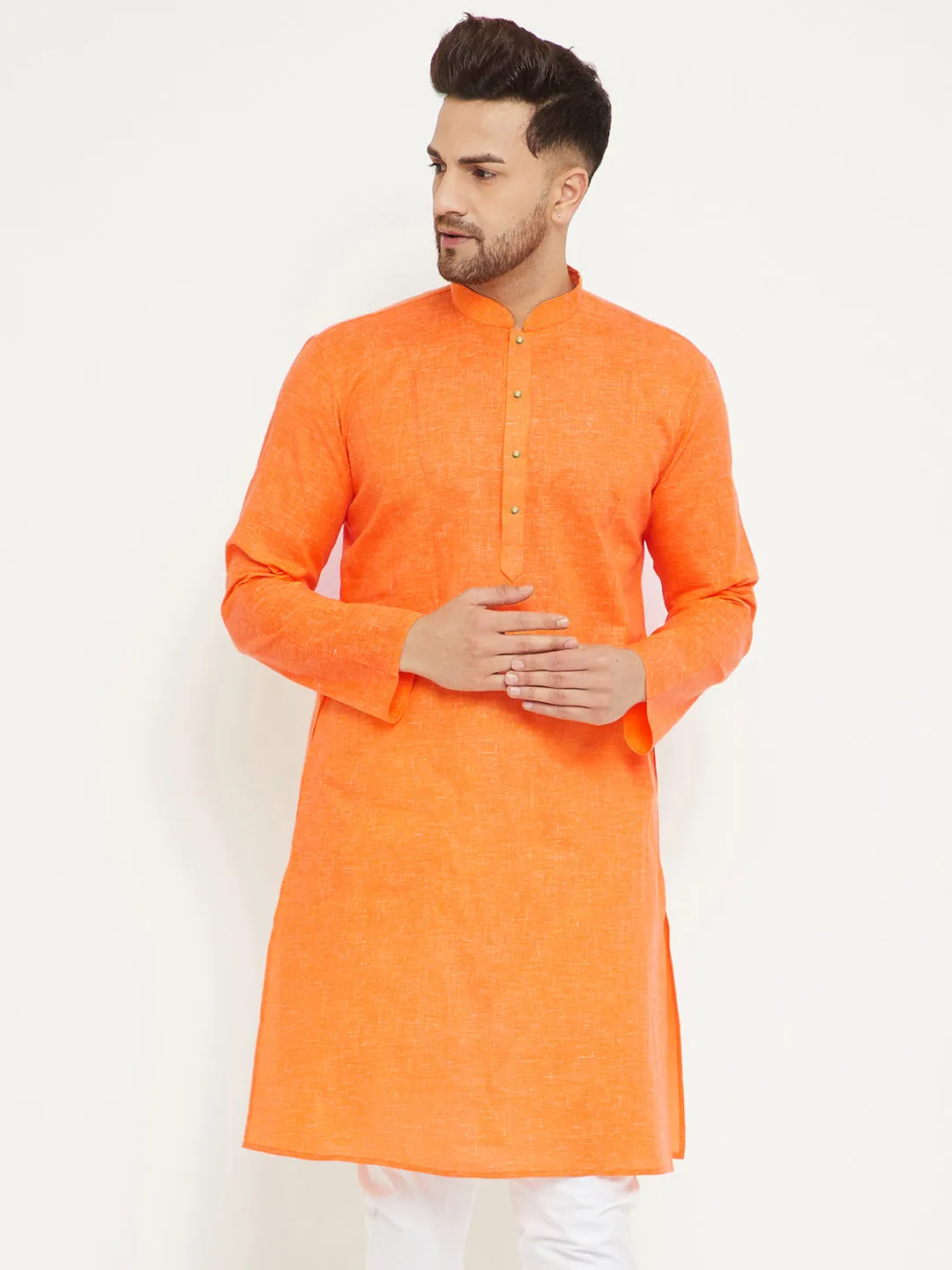 VM BY Vastramay Men's Orange Cotton Blend Kurta